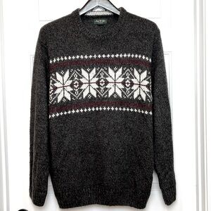 David Taylor Crewneck Holiday Sweater Size XL Grey with Wine and Cream